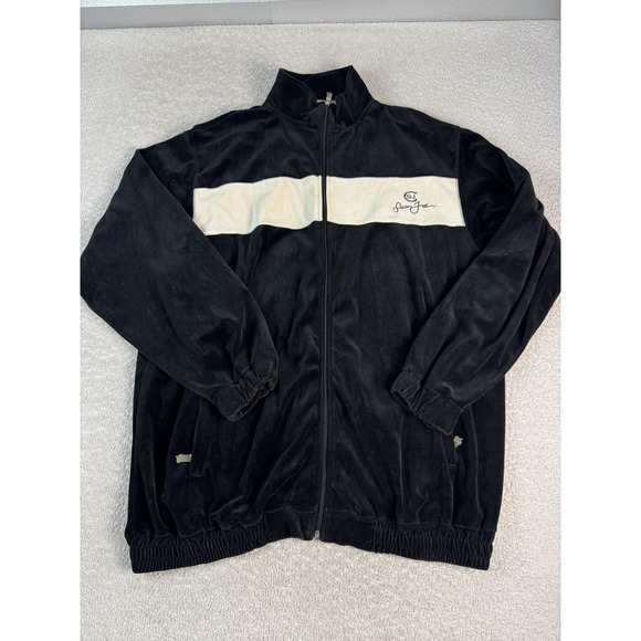Sean John Jacket Mens XL Black White Full Zip Track Velour Retro Hip Hop Style - Picture 1 of 8